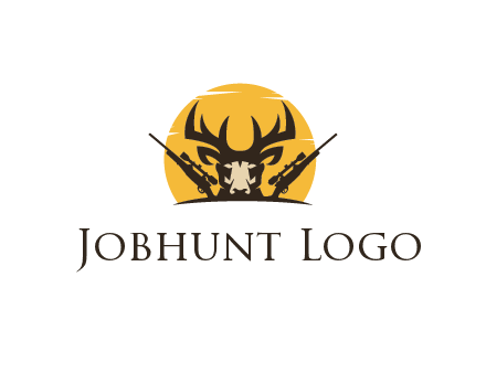 deer face with horn and hunting rifles