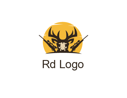deer face with horn and hunting rifles