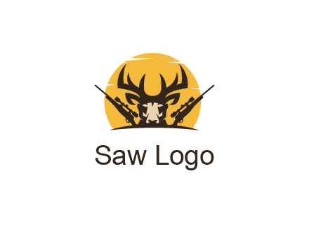 deer face with horn and hunting rifles