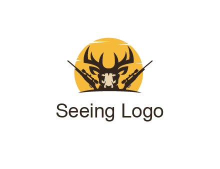 deer face with horn and hunting rifles