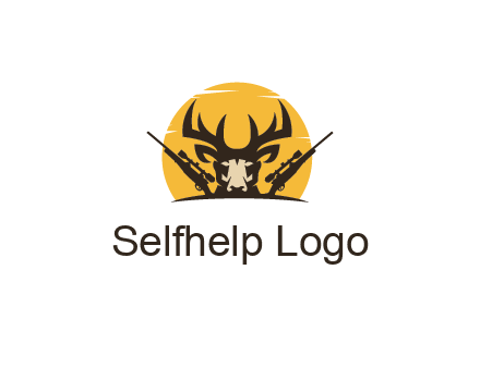deer face with horn and hunting rifles