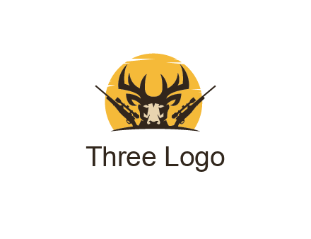 deer face with horn and hunting rifles