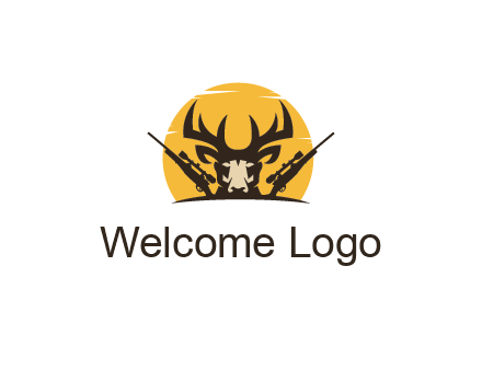 deer face with horn and hunting rifles