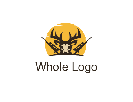 deer face with horn and hunting rifles