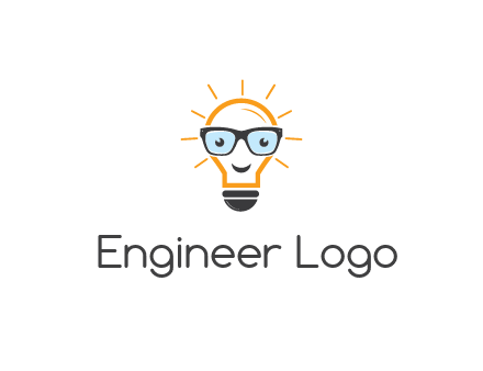 line art light bulb with face wearing glasses