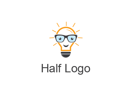 line art light bulb with face wearing glasses