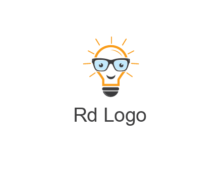 line art light bulb with face wearing glasses
