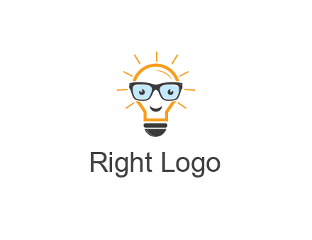 line art light bulb with face wearing glasses
