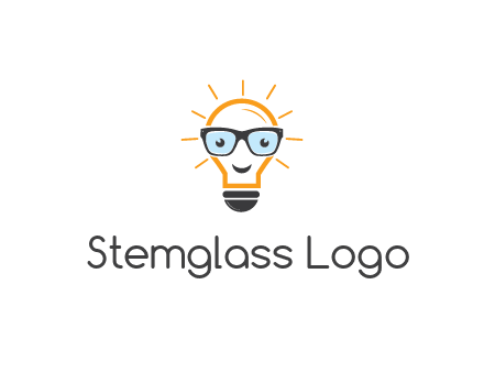 line art light bulb with face wearing glasses