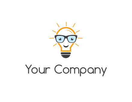 line art light bulb with face wearing glasses