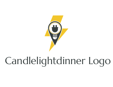 thunder bolt behind location pin with socket in lightbulb 