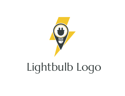 thunder bolt behind location pin with socket in lightbulb 