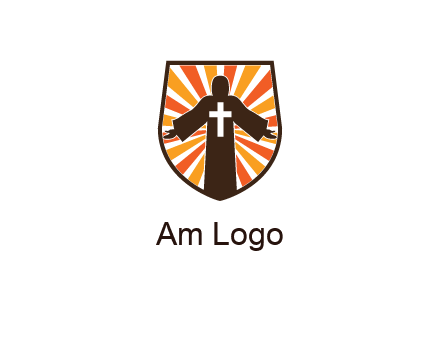 rays behind cross in Jesus in shield