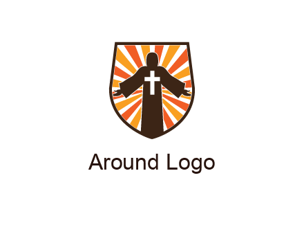 rays behind cross in Jesus in shield