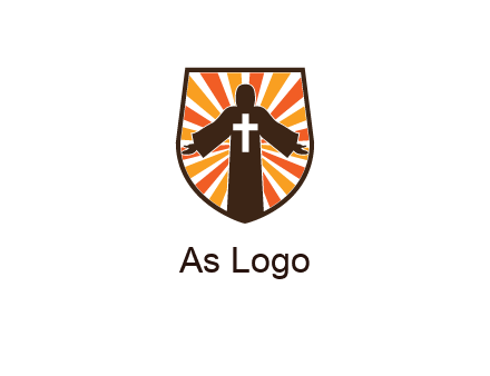 rays behind cross in Jesus in shield
