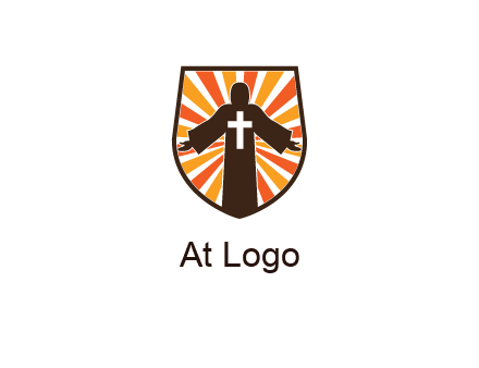 rays behind cross in Jesus in shield