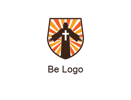 rays behind cross in Jesus in shield