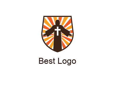 rays behind cross in Jesus in shield