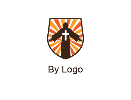 rays behind cross in Jesus in shield