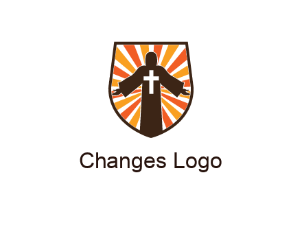 rays behind cross in Jesus in shield