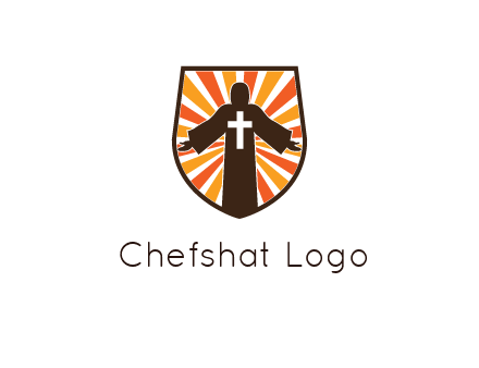 rays behind cross in Jesus in shield
