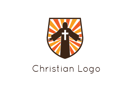 rays behind cross in Jesus in shield