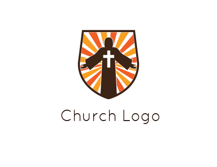 rays behind cross in Jesus in shield