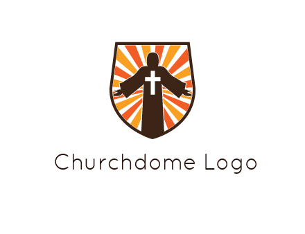 rays behind cross in Jesus in shield