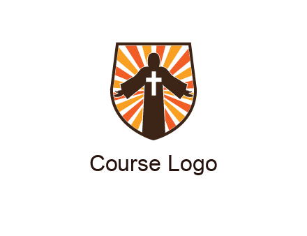 rays behind cross in Jesus in shield