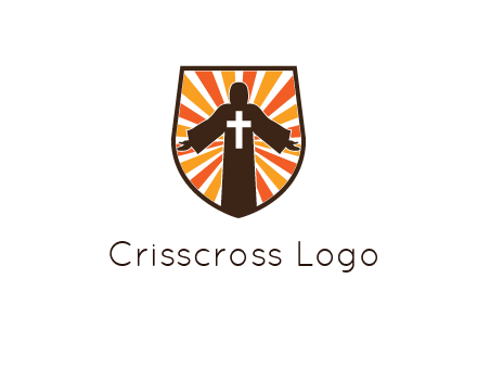 rays behind cross in Jesus in shield