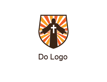 rays behind cross in Jesus in shield