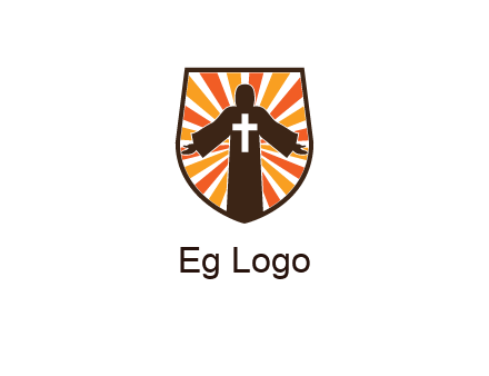 rays behind cross in Jesus in shield