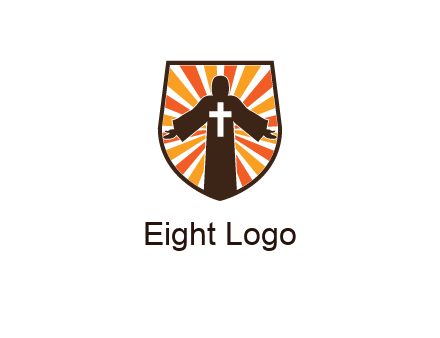 rays behind cross in Jesus in shield