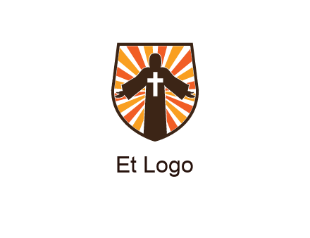 rays behind cross in Jesus in shield