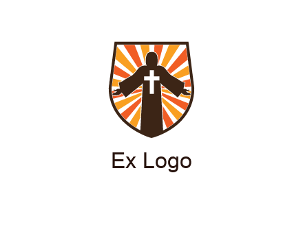 rays behind cross in Jesus in shield