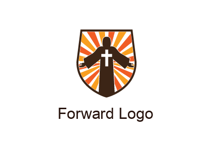 rays behind cross in Jesus in shield