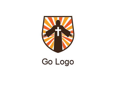 rays behind cross in Jesus in shield