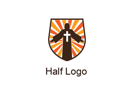 rays behind cross in Jesus in shield