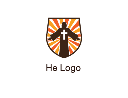rays behind cross in Jesus in shield