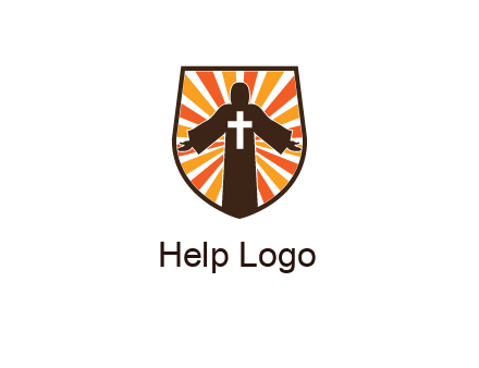 rays behind cross in Jesus in shield