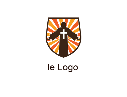 rays behind cross in Jesus in shield