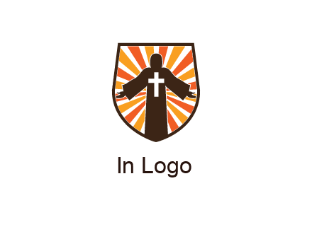 rays behind cross in Jesus in shield