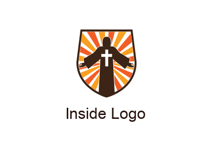 rays behind cross in Jesus in shield