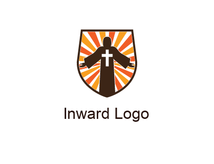 rays behind cross in Jesus in shield