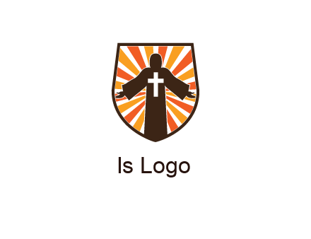 rays behind cross in Jesus in shield