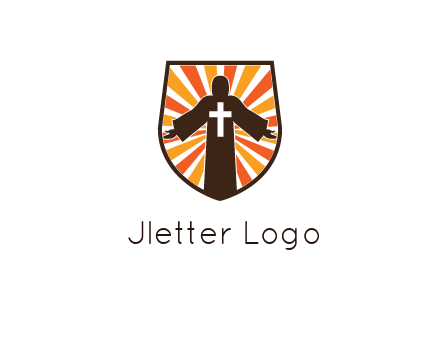 rays behind cross in Jesus in shield