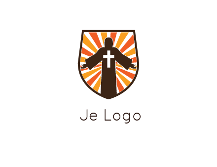rays behind cross in Jesus in shield