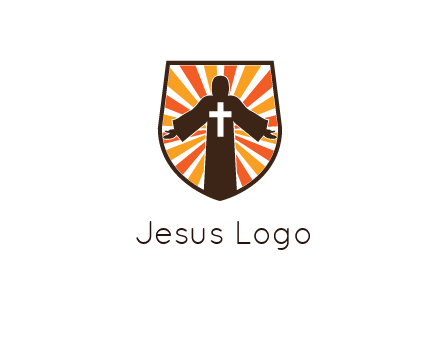 rays behind cross in Jesus in shield