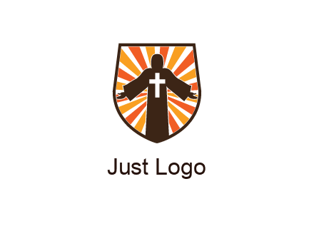 rays behind cross in Jesus in shield