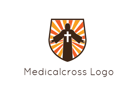 rays behind cross in Jesus in shield